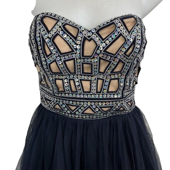 BLONDIE NITES Navy Sequin Strapless Whimsigoth Prom Homecoming Dress Babydoll 3 - Picture 2 of 16